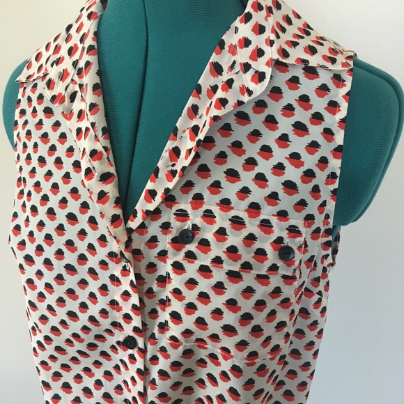 Red and Black Pattern Tie Front Button Down Shirt - Picture 3 of 5